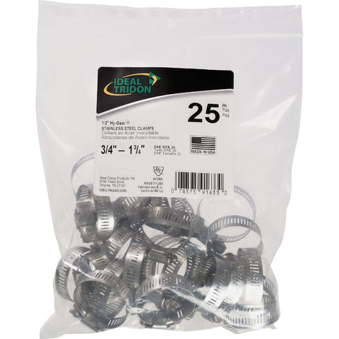 Ideal HY-GEAR Stainless Steel Worm Gear Hose Clamps; Mfg #6720550