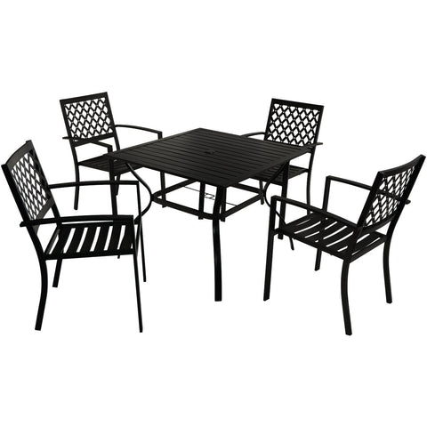 Outdoor Expressions 5-Piece Black Slat Dining Set; Mfg #TJF-P028