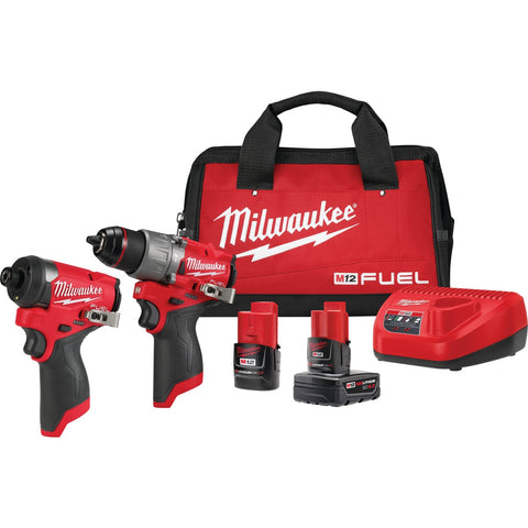 Milwaukee M12 FUEL Li-Ion Brushless Hammer Drill & Impact Cordless Tool Combo Kit; Mfg #3497-22
