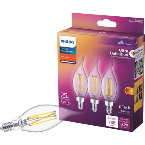 Philips Ultra Definition BA11 Candelabra LED Decorative Light Bulb; Mfg #566653