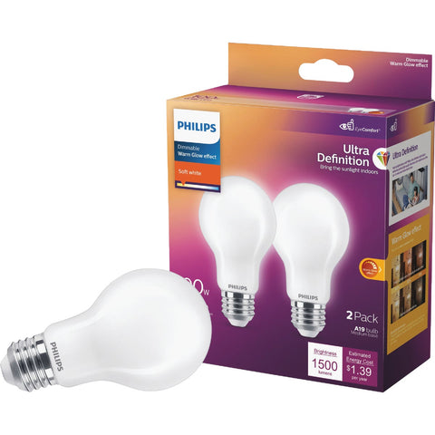 Philips Ultra Definition Warm Glow LED A19 Light Bulb; Mfg #587006