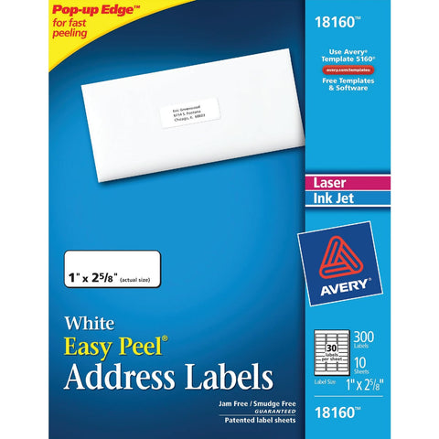Avery Products Inkjet White Mailing Labels; Mfg #18160