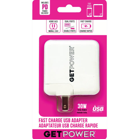 GetPower Power Delivery USB Charger; Mfg #GP-AC2USB-PD