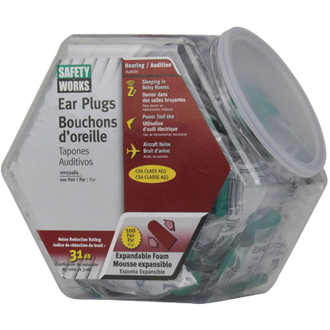 Safety Works Foam Ear Plugs in Counter Dispenser; Mfg #10059484