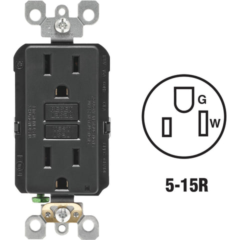Leviton SmartLockPro Self-Test Rounded Corner GFCI Outlet; Mfg #R14-GFNT1-0KE