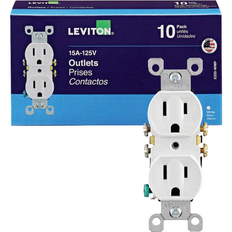 Leviton Shallow Grounded Duplex Outlet; Mfg #05320-WMP