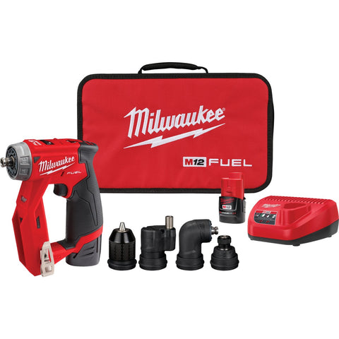 Milwaukee M12 FUEL Lithium-Ion Brushless Cordless Drill/Driver Kit w/Attachments; Mfg #2505-22