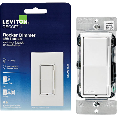 Leviton Decora Rocker Slide Dimmer Switch; Mfg #DSL06-1LM