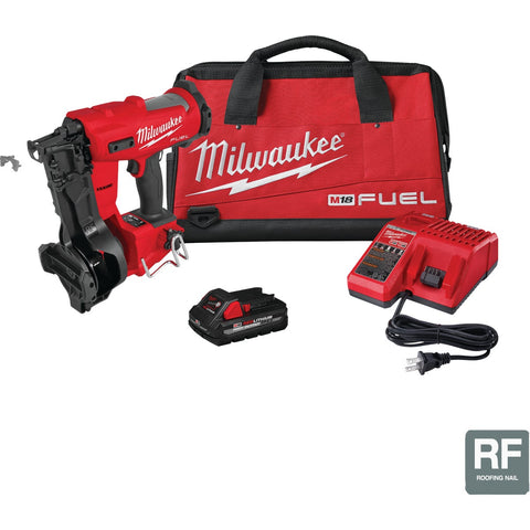 Milwaukee M18 FUEL Brushless Cordless Coil Roofing Nailer Kit; Mfg #2909-21