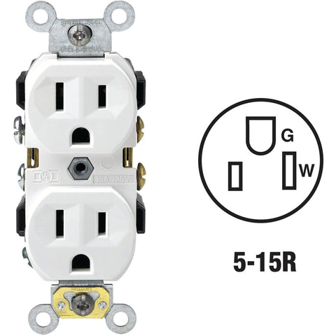 Leviton Commercial Grade Duplex Outlet; Mfg #S02-0CR15-0WS
