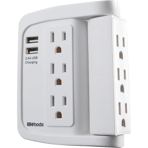 Woods 2-USB/6-Outlet Swivel Surge Tap; Mfg #41424