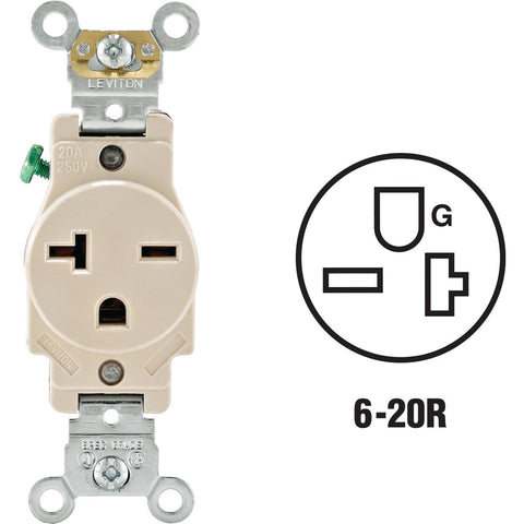Leviton Heavy-Duty Grounding Single Outlet; Mfg #076-05461-00T