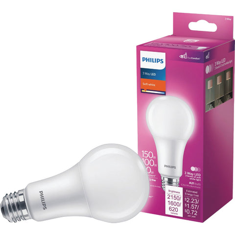 Philips A21 Medium 3-Way LED Light Bulb; Mfg #571521