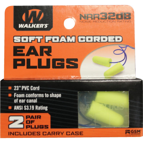 Walker's Soft Foam Corded Ear Plugs; Mfg #GWP-EPCORD-YL