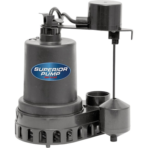 Superior Pump Plastic Submersible Sump Pump, Side Discharge; Mfg #92572