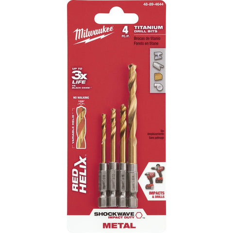 Milwaukee Shockwave 4-Piece Impact Duty Titanium Hex Shank Drill Bit Set; Mfg #48-89-4644
