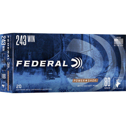 Federal Power Shok .243 Winchester Centerfire Ammunition Cartridges; Mfg #67295