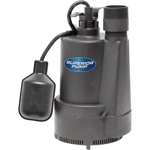 Superior Pump Plastic Submersible Sump Pump, Top Discharge; Mfg #92330