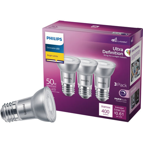 Philips Ultra Definition PAR16 Medium Dimmable LED Floodlight Light Bulb; Mfg #570762