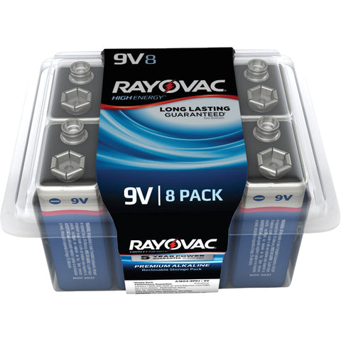 Rayovac High Energy 9V Alkaline Battery; Mfg #A1604-8PPK