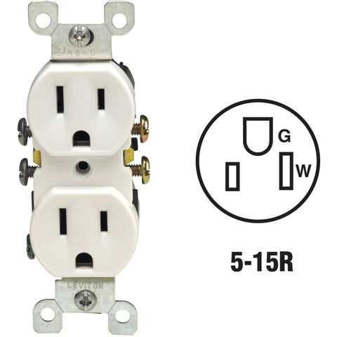 Leviton Shallow Grounded Duplex Outlet; Mfg #S12-05320-0WS