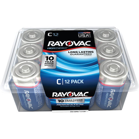 Rayovac High Energy C Alkaline Battery; Mfg #814-12PPK