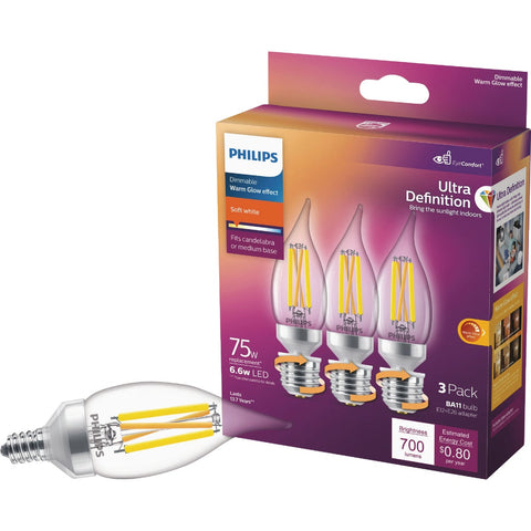 Philips Ultra Definition BA11 Adjustable Base Dimmable LED Decorative Light Bulb; Mfg #564492