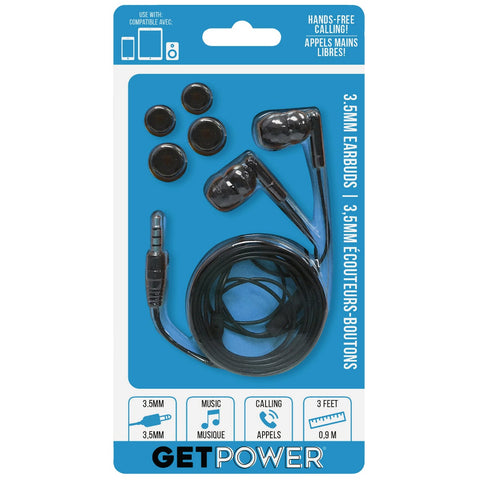 GetPower 3 Ft. Earbuds; Mfg #GP-35MM-BLK