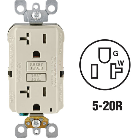 Leviton SmartLockPro Self-Test Tamper Resistant 20A GFCI Outlet; Mfg #R16-GFTR2-0KT