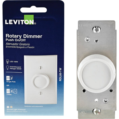 Leviton Universal Push On-Off Rotary Dimmer Switch; Mfg #RDL06-0TW