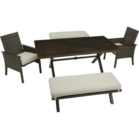 Outdoor Expressions 5-Piece Woodgrain Patio Dining Set with PFAS-Free Fabric; Mfg #849041