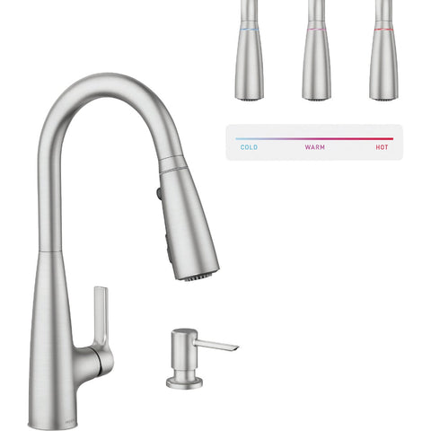 Moen Haelyn Single-Handle Pull-Down ColorCue Temperature Kitchen Faucet; Mfg #87627EISRS