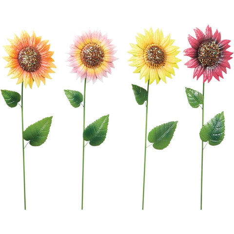 Alpine Colorful Glitter Metal Sunflower Garden Stake; Mfg #QEL818A