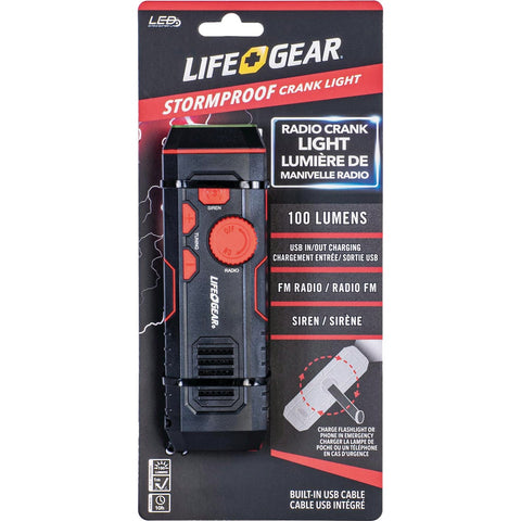Life Gear Storm Proof LED Crank Emergency Light and Radio; Mfg #LG38-60675-RED