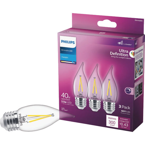 Philips Ultra Definition BA11 Medium LED Decorative Light Bulb; Mfg #564948