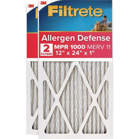 3M Filtrete Allergen Defense 12 In. x 24 In. x 1 In. Electrostatic Air Conditioner Filter; Mfg #9820-2PK-3