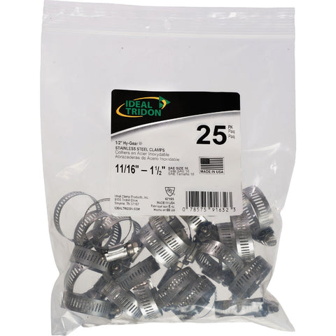 Ideal HY-GEAR Stainless Steel Worm Gear Hose Clamps; Mfg #6716550