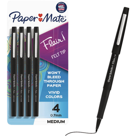 Paper Mate Flair Black Medium Point Felt Tip Pen; Mfg #8434452PP