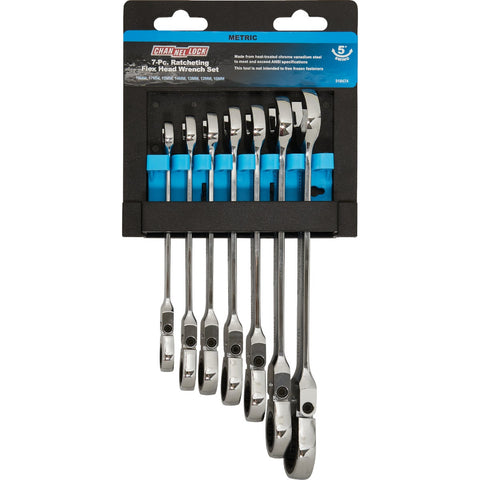 Channellock 7-Piece Metric Flex Head Ratcheting Combination Wrench Set; Mfg #316474