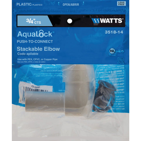 Watts Quick Connect Stackable Plastic Elbow; Mfg #3518-14
