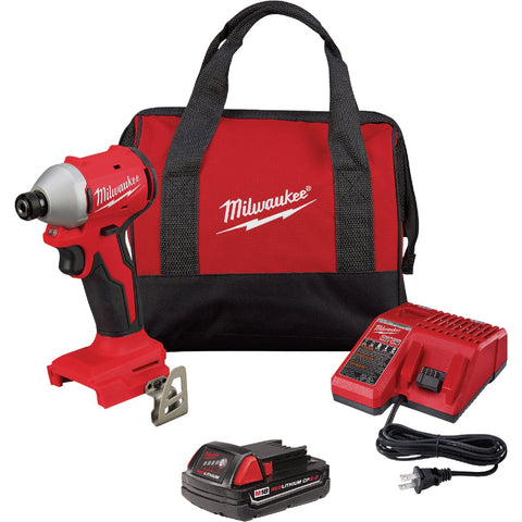 Milwaukee M18 Brushless 1/4 In. Hex Compact Cordless Impact Driver Kit; Mfg #3650-21P