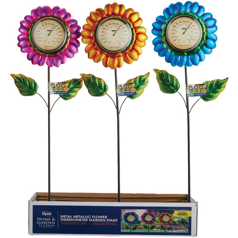 Alpine Metallic Flower Thermometer Lawn Stake; Mfg #LJJ1180