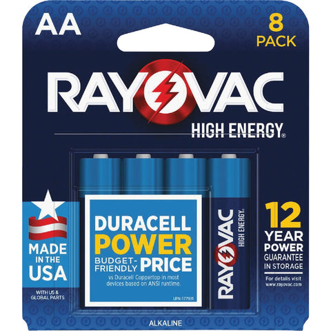Rayovac High Energy AA Alkaline Battery; Mfg #815-8T