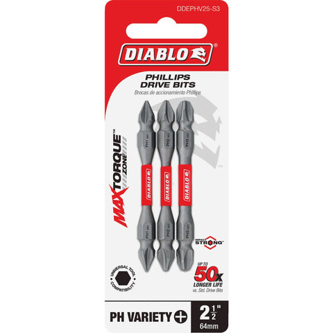 Diablo 3-Piece Phillips Double-End Screwdriver Bit Set; Mfg #DDEPHV25-S3