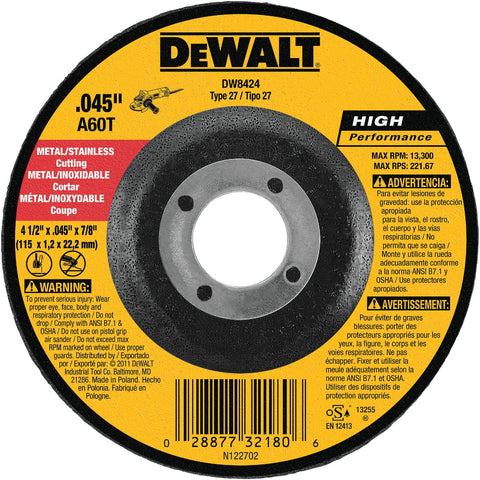DeWalt HP Type 27 Cut-Off Wheel; Mfg #DW8424
