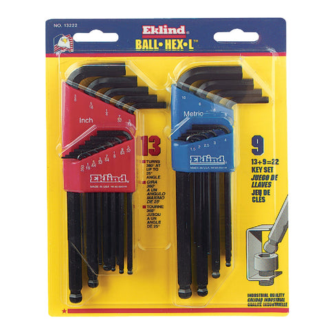 Eklind 22-Piece SAE & Metric Ball-End Hex Key Set; Mfg #13222