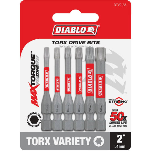 Diablo 6-Piece Torx Impact Screwdriver Bit Set; Mfg #DTV2-S6