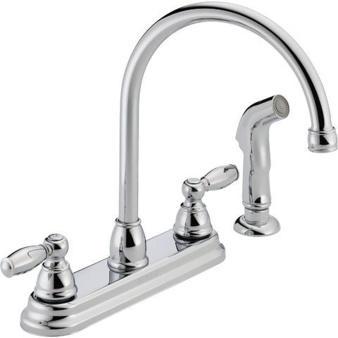 Peerless Double Handle Designer Kitchen Faucet with Matching Side Sprayer; Mfg #P299575LF