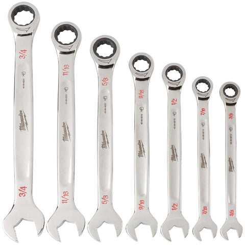 Milwaukee 7-Piece Standard Ratcheting Combination Wrench Set; Mfg #48-22-9406