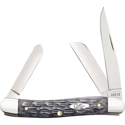 Case Medium Stockman Pocket Worn Crandall Jig Gray Bone Pocket Knife; Mfg #58413